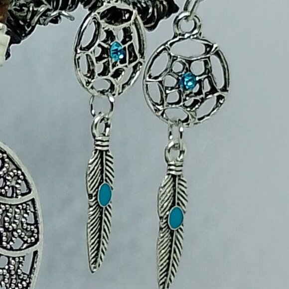 SALE!! 3 Pair BOHO ETHNIC EARRINGS, Silvery, Faux Turq BLUE BUNNY'S BOHO BAUBLES - Picture 6 of 11